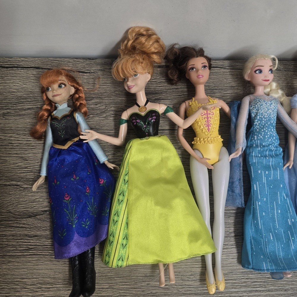 Lot of 7 Disney Dolls Princess Elsa Belle Anna Cinderella Ariel Beauty Beast - Picture 2 of 7